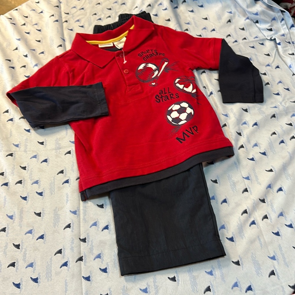 Kid connection two piece outfit. Sport, graphic shirt, and pants roll up or down